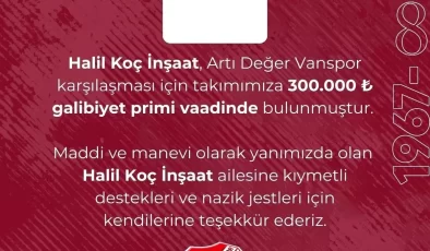 Elazığspor’a 300 Bin Lira Prim Desteği