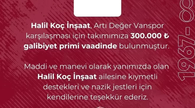 Elazığspor’a 300 Bin Lira Prim Desteği