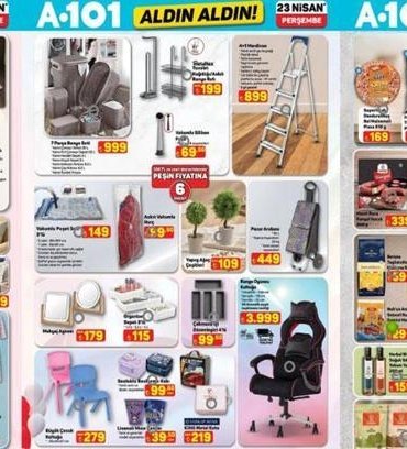 A101 YENİ ÜRÜNLER KATALOĞU 23 NİSAN HANGİ ÜRÜNLER GELİYOR? A101 yeni afiş yayınlandı! Cam silme robotu, Gözleme sacı, Bisiklet, Trambolin, Sinek öldürücü, Oyuncu koltuğu...