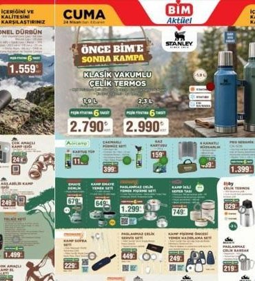 CUMA GÜNÜ RAFLARDA! BİM AKTÜEL KATALOG 24 NİSAN CUMA: Yepyeni ürünler Cuma günü satışa çıkıyor! BİM aktüel katalog afişi ürünleri Portatif klima, 6 kişilik çadır, kamp malzemeleri, Stanley termos, katlanabilir kamp masası...