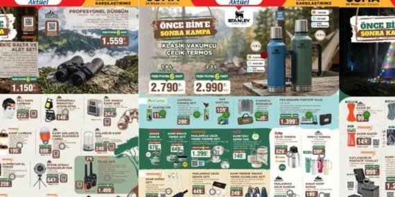 CUMA GÜNÜ RAFLARDA! BİM AKTÜEL KATALOG 24 NİSAN CUMA: Yepyeni ürünler Cuma günü satışa çıkıyor! BİM aktüel katalog afişi ürünleri Portatif klima, 6 kişilik çadır, kamp malzemeleri, Stanley termos, katlanabilir kamp masası...