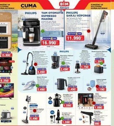 1-7 MAYIS BİM AKTÜEL KATALOĞU: Yeni BİM kataloğunda hangi ürünler var? BİM aktüel kataloğu Philips espresso makinesi, şarjlı süpürge, filtre kahve makinesi, su ısıtıcı...