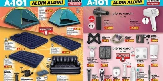 30 NİSAN A101 AKTÜEL İNDİRİMLERİ! A101 Haftanın Yıldızları aktüel kataloğunda bu hafta hangi ürünler indirimli olarak satışa çıktı? Ayçiçek Yağı, Çay, Pirinç, Yoğurt, Beyaz Peynir, Yüzey Temizlik Havlusu, Toz Deterjan...