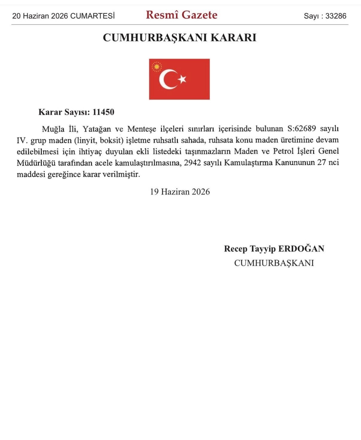Menteşe ve Yatağan’da maden sahası için 43 taşınmaz acele kamulaştırıldı