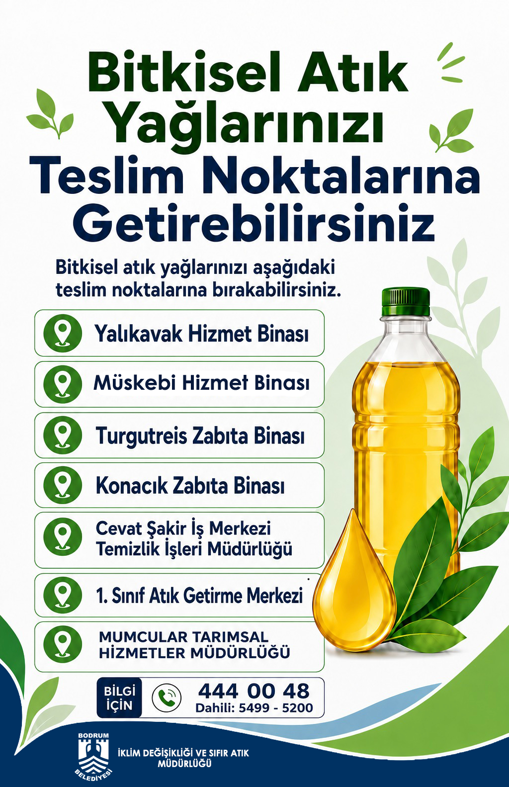 Bodrum Belediyesi, Bitkisel Atık Yağ Toplama Bidonlarını Hizmet Noktalarına Yerleştirdi